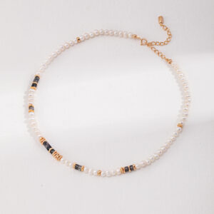 Pearl & Black Gemstone Necklace