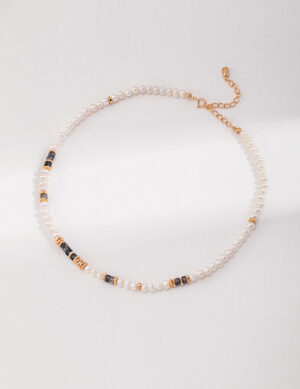 Pearl & Black Gemstone Necklace