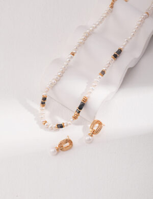 Pearl & Black Gemstone Necklace