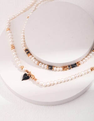 Pearl & Black Gemstone Necklace