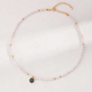 Koharu Moss Agate & Pearl Necklace