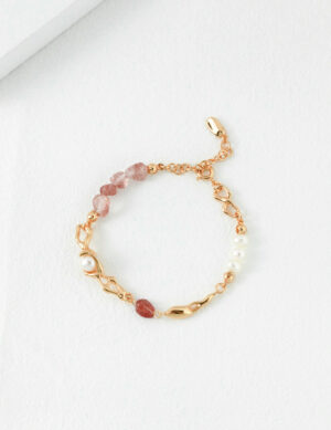 Pearl and Strawberry Quartz Bracelet